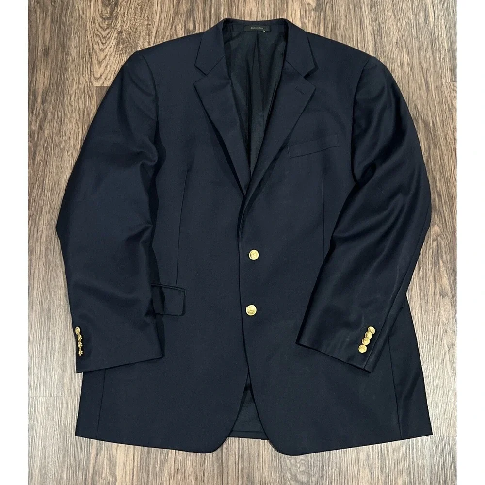 LRL Lauren Ralph Lauren Mens Color Navy Blue Gold Button Wool  44L